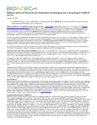 Biontech and Fosun Pharma Receive Authorization for Emergency Use in Hong Kong for COVID-19 Vaccine