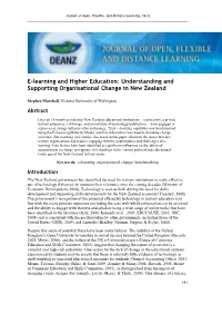 E-Learning and Higher Education: Understanding and Supporting Organisational Change in New Zealand