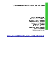 Experimental Music: Cage and Beyond Download Free