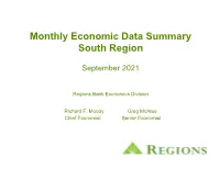 Monthly Economic Data Summary South Region