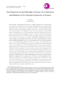 Re-Construction and Definition of New Branches & Hierarchy of Sciences