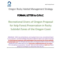 Recreational Divers of Oregon Proposal for Kelp Forest Preservation in Rocky Subtidal Zones of the Oregon Coast