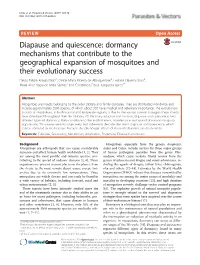 Diapause and Quiescence: Dormancy Mechanisms That Contribute to The