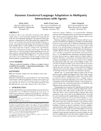 Dynamic Emotional Language Adaptation in Multiparty Interactions with Agents