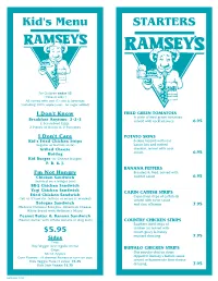 Missy's Pie, Starters and Kids Menu