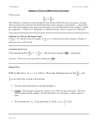 Summary of Tests for Series Convergence