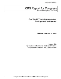 The World Trade Organization: Background and Issues