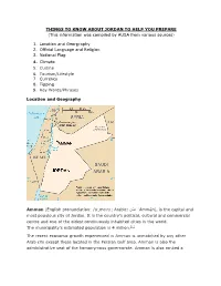 THINGS to KNOW ABOUT JORDAN to HELP YOU PREPARE (This Information Was Compiled by AUSA from Various Sources)