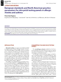 European Standards and North American Practice Parameters for Skin Prick Testing Panels in Allergic Rhinitis and Asthma