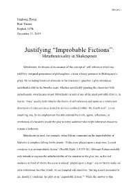 Justifying “Improbable Fictions”: Metatheatricality in Shakespeare