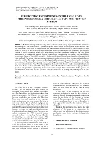 Purification Experiments on the Pasig River, Philippines Using a Circulation-Type Purification System