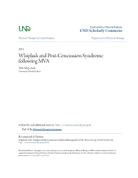 Whiplash and Post-Concussion Syndrome Following MVA Tyler Wegscheid University of North Dakota