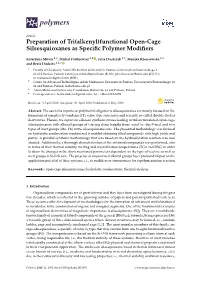 Functional Open-Cage Silsesquioxanes As Specific Polymer Modifiers