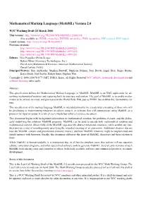 Mathematical Markup Language (Mathml) Version 2.0