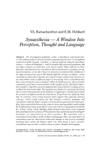 Synaesthesia — a Window Into Perception, Thought and Language
