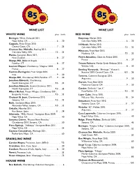 Wine List White Wine Sparkling Wine House Wine Wine List Red Wine