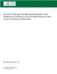 Accounts of Damage from Historical Earthquakes in the Northeastern Caribbean, to Aid in the Determination of Their Location and Intensity Magnitudes