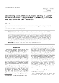 Determining Optimal Temperature and Salinity of Lucifer (Dendrobranchiata: Sergestoidea: Luciferidae) Based on ﬁeld Data from the East China Sea