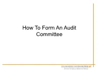How to Form an Audit Committee Contents