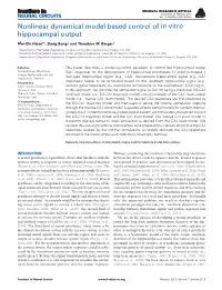Nonlinear Dynamical Model Based Control of in Vitro Hippocampal Output