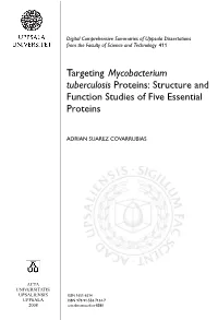 Targeting Mycobacterium Tuberculosis Proteins: Structure and Function Studies of Five Essential Proteins