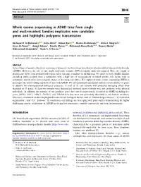 Whole Exome Sequencing in ADHD Trios from Single and Multi-Incident Families Implicates New Candidate Genes and Highlights Polygenic Transmission