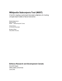 Wikipedia Subcorpora Tool (Wist) a Tool for Creating Customized Document Collections for Training Unsupervised Models of Lexical Semantics