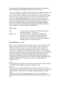 An Annotated List of Italian Renaissance Humanists, Their Writings About Jews, and Involvement in Hebrew Studies, Ca