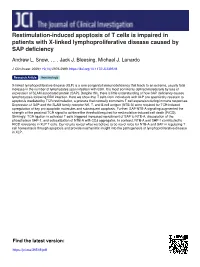 Restimulation-Induced Apoptosis of T Cells Is Impaired in Patients with X-Linked Lymphoproliferative Disease Caused by SAP Deficiency