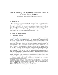 Syntax, Semantics and Pragmatics of Anaphor Binding in a Free Word Order Language∗