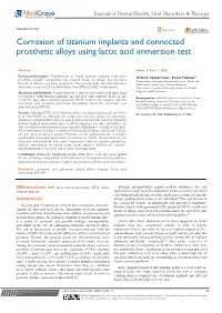 Corrosion of Titanium Implants and Connected Prosthetic Alloys Using Lactic Acid Immersion Test