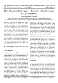 Effect of Variation of Link Lengths on the Stability of Klann Mechanism for a Quadruped Robot Vighnesh Nandavar1, Madhu P2