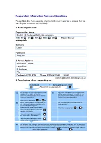 Respondent Information Form and Questions