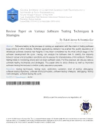 Review Paper on Various Software Testing