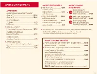Mark's Dinner Menu