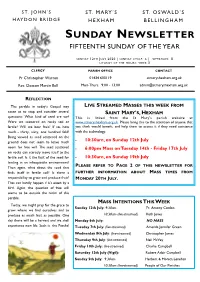 Sunday Newsletter Fifteenth Sunday of the Year