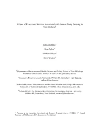 Values of Ecosystem Services Associated with Intense Dairy Farming in New Zealand1