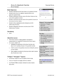 Zeros of a Quadratic Function TEACHER NOTES MATH NSPIRED