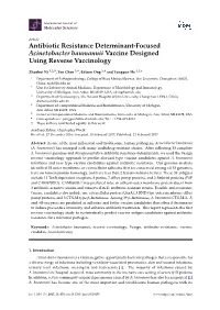 Antibiotic Resistance Determinant-Focused Acinetobacter Baumannii Vaccine Designed Using Reverse Vaccinology