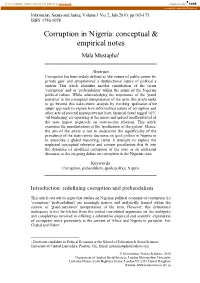Corruption in Nigeria: Conceptual & Empirical Notes