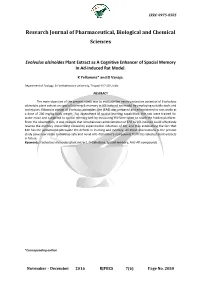 Evolvulus Alsinoides Plant Extract As a Cognitive Enhancer of Spacial Memory in Ad-Induced Rat Model