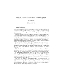 Integer Factorization and RSA Encryption