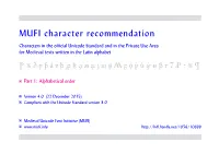 MUFI Character Recommendation V. 4.0: Alphabetical Order