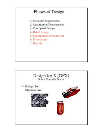 Phases of Design Design for X (DFX)