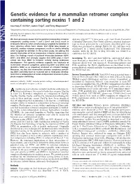 Genetic Evidence for a Mammalian Retromer Complex Containing Sorting Nexins 1 and 2
