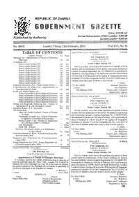 GOVERNMENT GAZETTE Price: K10.00 Net Annual Subscription: Within Lusaka—K3Q0.Q0 Published by Authority Outside Lusaka—K350.ÕÕ