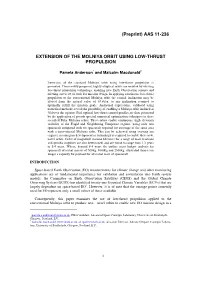 Extension of the Molniya Orbit Using Low-Thrust Propulsion