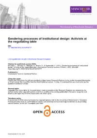 Gendering Processes of Institutional Design: Activists at the Negotiating Table
