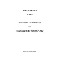 Master Memorandum Between Commonwealth Of