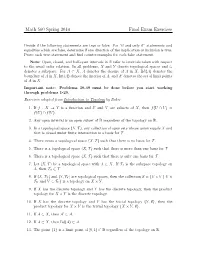 Math 560 Spring 2014 Final Exam Exercises